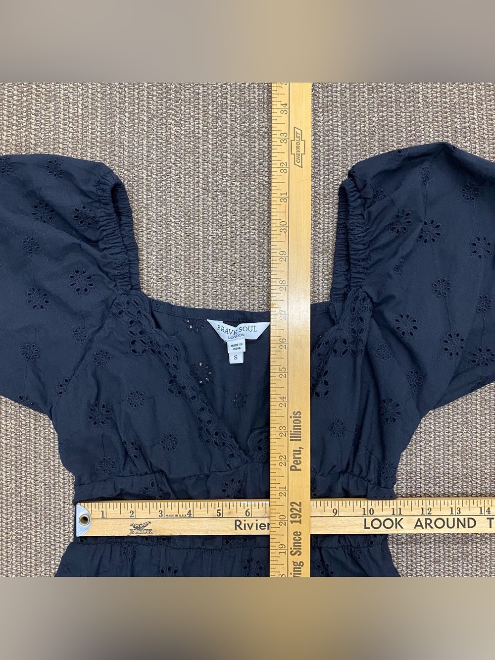 Brave Soul London Black Eyelet Milkmaid Mini Dress Puff Sleeve Small Cottagecore - Picture 3 of 7